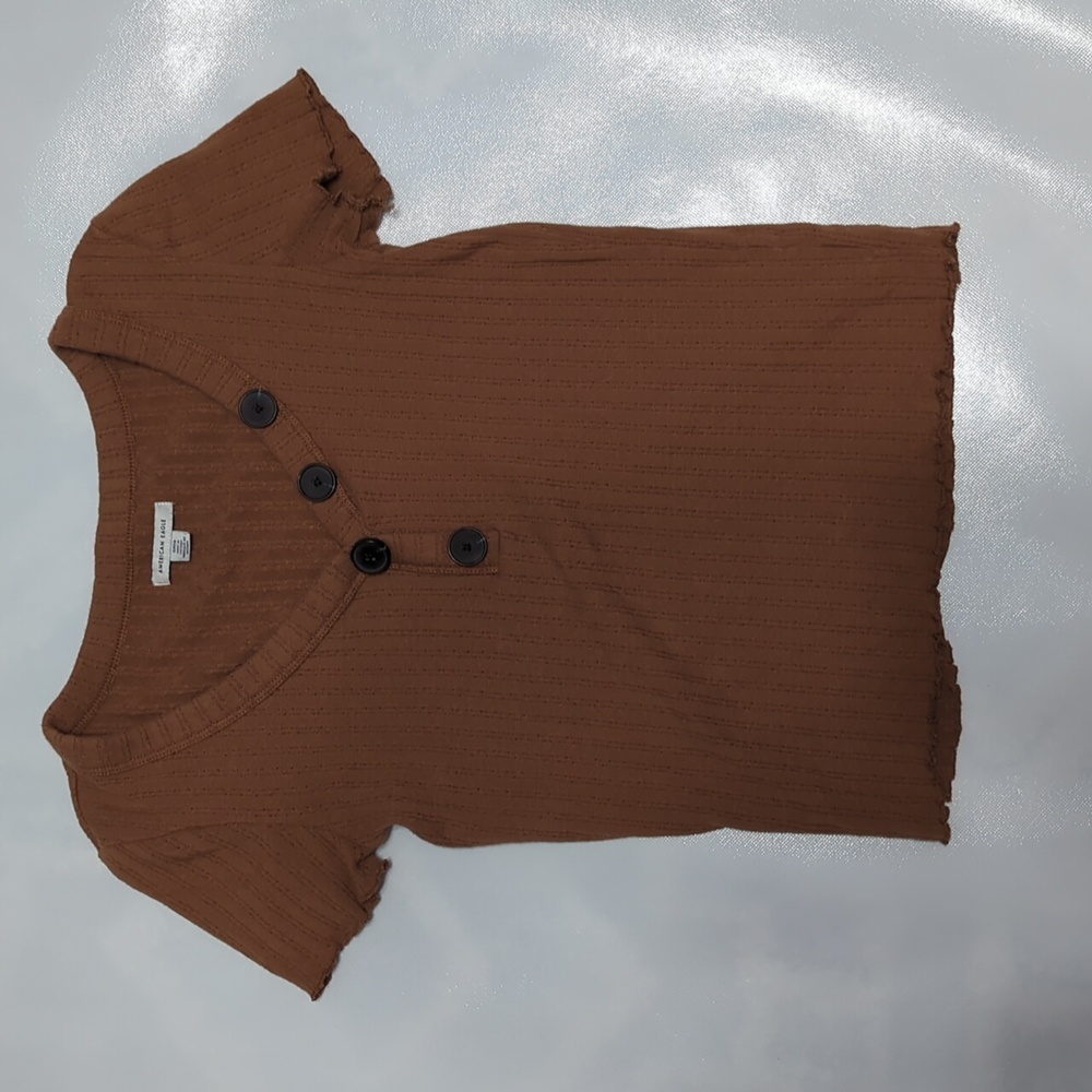 American Eagle Small Asymmetrical Button Henley T-Shirt Gold Brown small